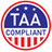 A circular blue and red logo with white text reading 'TAA COMPLIANT'.