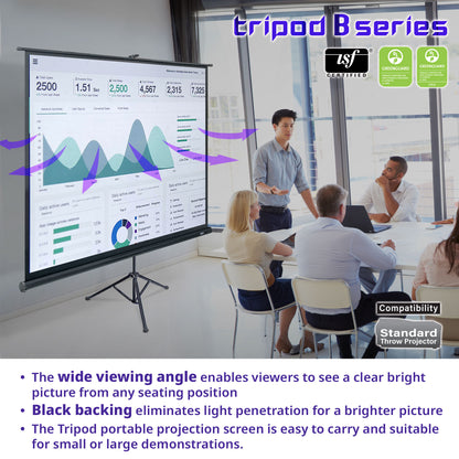 People in a meeting room with a large projection screen displaying graphs, with 'Tripod B series' branding.