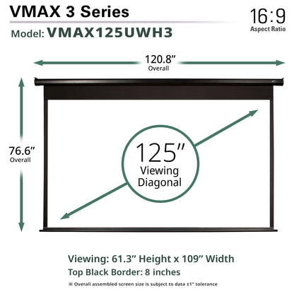Diagram of a VMAX 3 Series projector screen with dimensions and specifications.