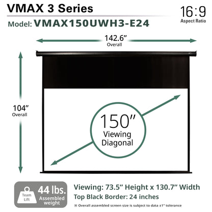 Diagram of a VMAX 3 Series projector screen with dimensions and specifications.