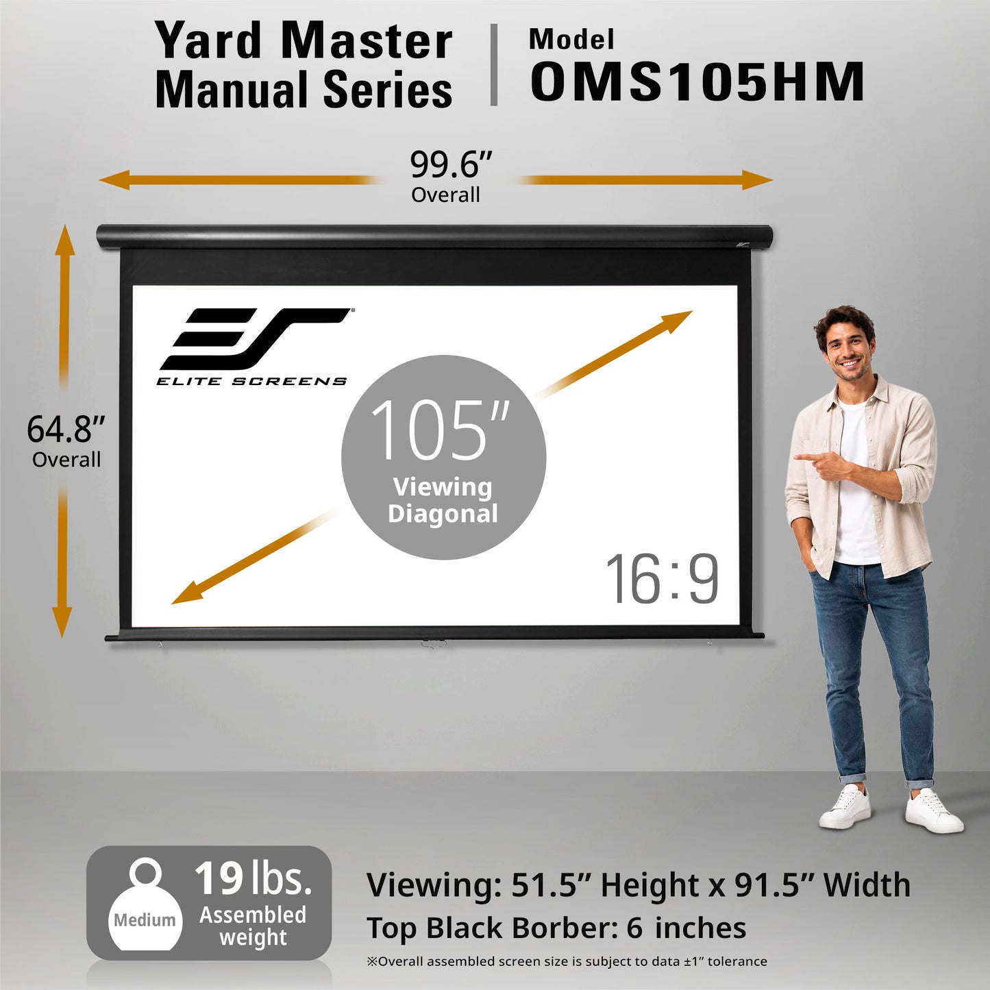[Elite Screens] Yard Master Manual Series | Matte White (multi-layer weave) Projector Screen Material
