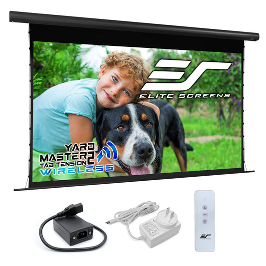 Elite Screens projector screen with accessories on a white background