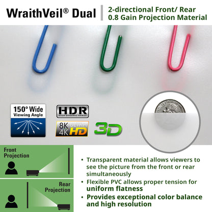 WraithVeil Dual projection material advertisement with paper clips and a coin.