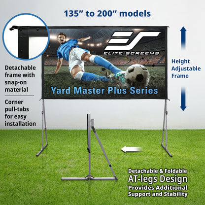 Elite Screens Yard Master Plus Series outdoor projector screen with stand on grass