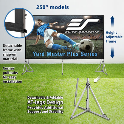Elite Screens Yard Master Plus Series outdoor projector screen with stand on grass