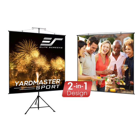 Elite Screens Yardmaster Sport outdoor screen with 2-in-1 design feature.